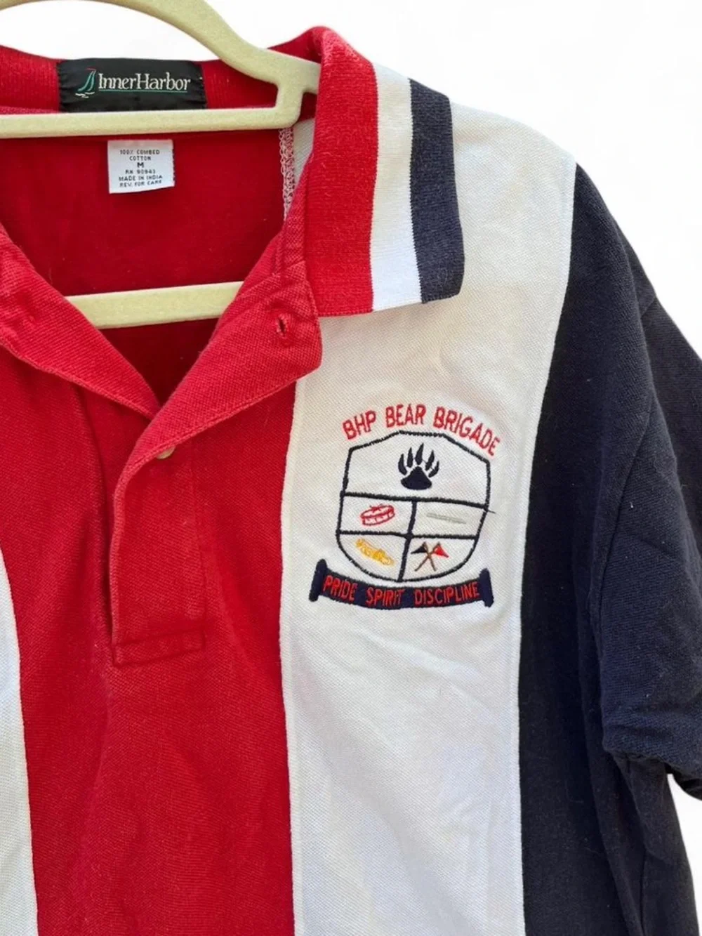 Vintage 90s Bear Brigade Striped Polo Shirt - Red/White/Navy - Picture 3 of 6